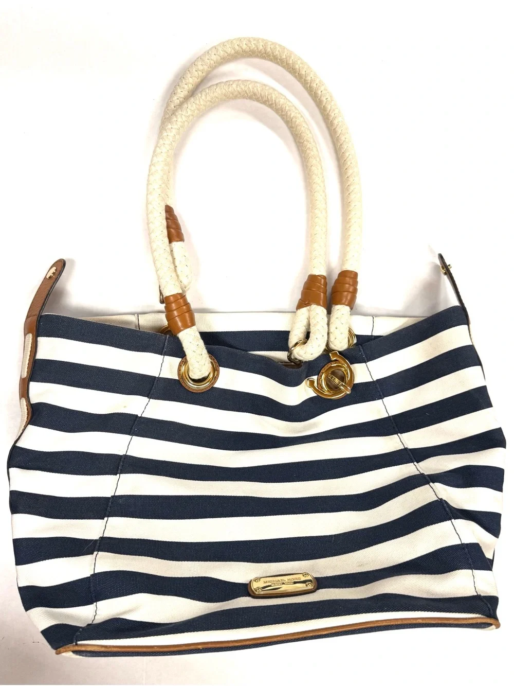 Michael Kors Nautical Stripe Tote Bag with Rope Handles - Navy & White Preowned